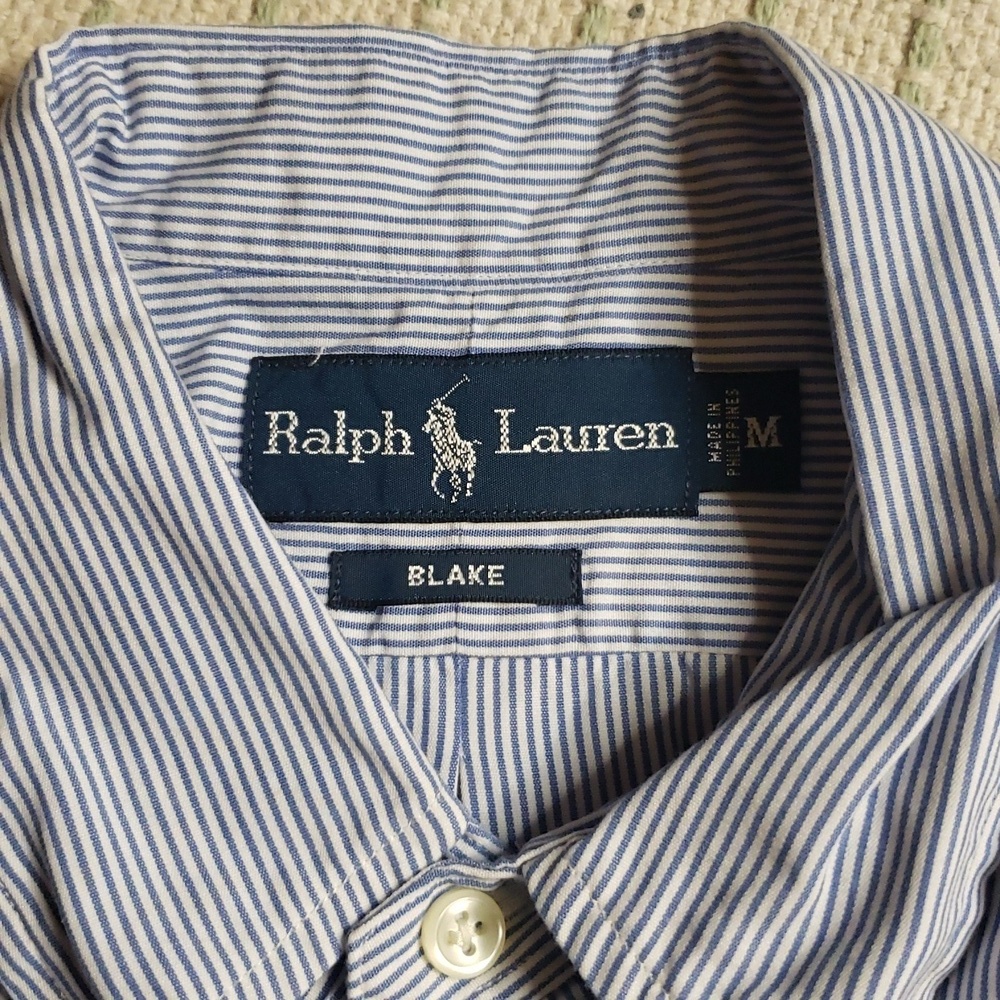 Ralph Lauren men's button down long sleeve "blake" blue/white mini stripe large - Picture 5 of 5
